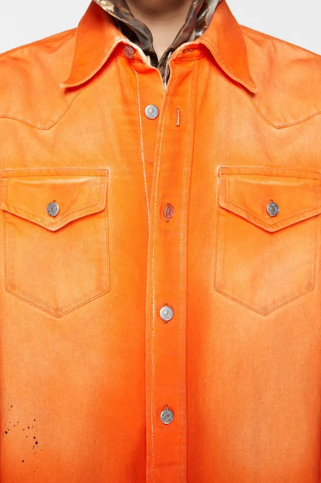 Men Denim Shirt 8211 Relaxed Fit Neon Orange Acne Studios Shirts