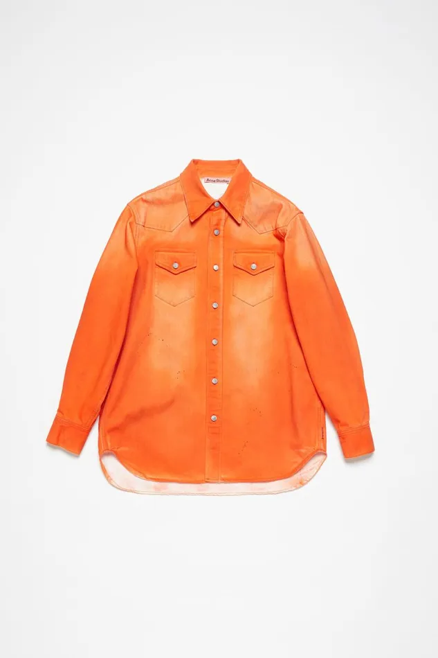 Men Denim Shirt 8211 Relaxed Fit Neon Orange Acne Studios Shirts