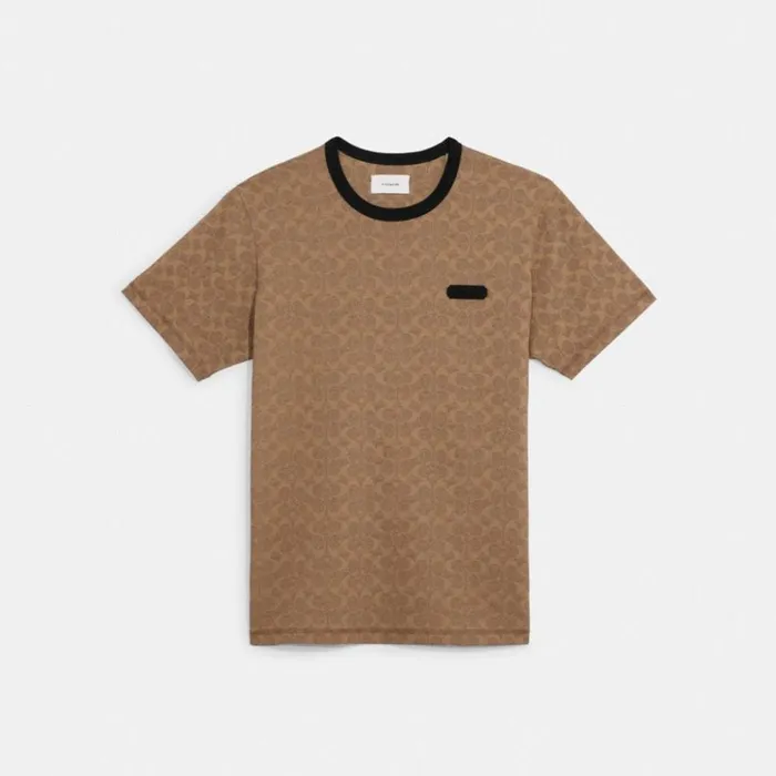 Men Essential T Shirt In Organic Cotton Tan Signature Coach Tops and Bottoms