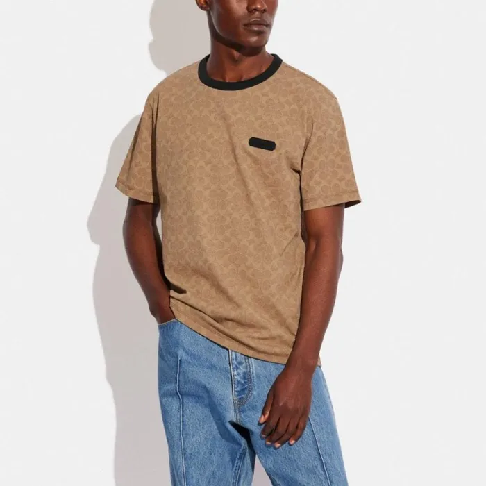 Men Essential T Shirt In Organic Cotton Tan Signature Coach Tops and Bottoms Men Essential T Shirt In Organic Cotton Tan Signature Coach Tops and Bottoms