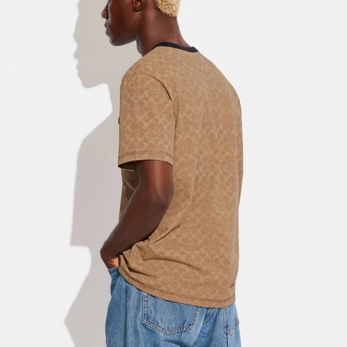 Men Essential T Shirt In Organic Cotton Tan Signature Coach Tops and Bottoms Men Essential T Shirt In Organic Cotton Tan Signature Coach Tops and Bottoms