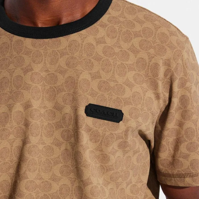 Men Essential T Shirt In Organic Cotton Tan Signature Coach Tops and Bottoms Men Essential T Shirt In Organic Cotton Tan Signature Coach Tops and Bottoms