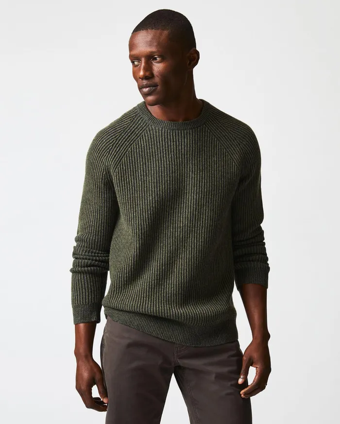 Men Fisherman Rib Crew Olive Billy Reid Sweaters and Sweatshirts