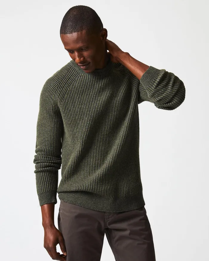 Men Fisherman Rib Crew Olive Billy Reid Sweaters and Sweatshirts