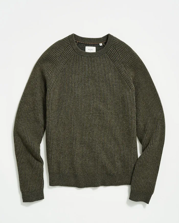 Men Fisherman Rib Crew Olive Billy Reid Sweaters and Sweatshirts