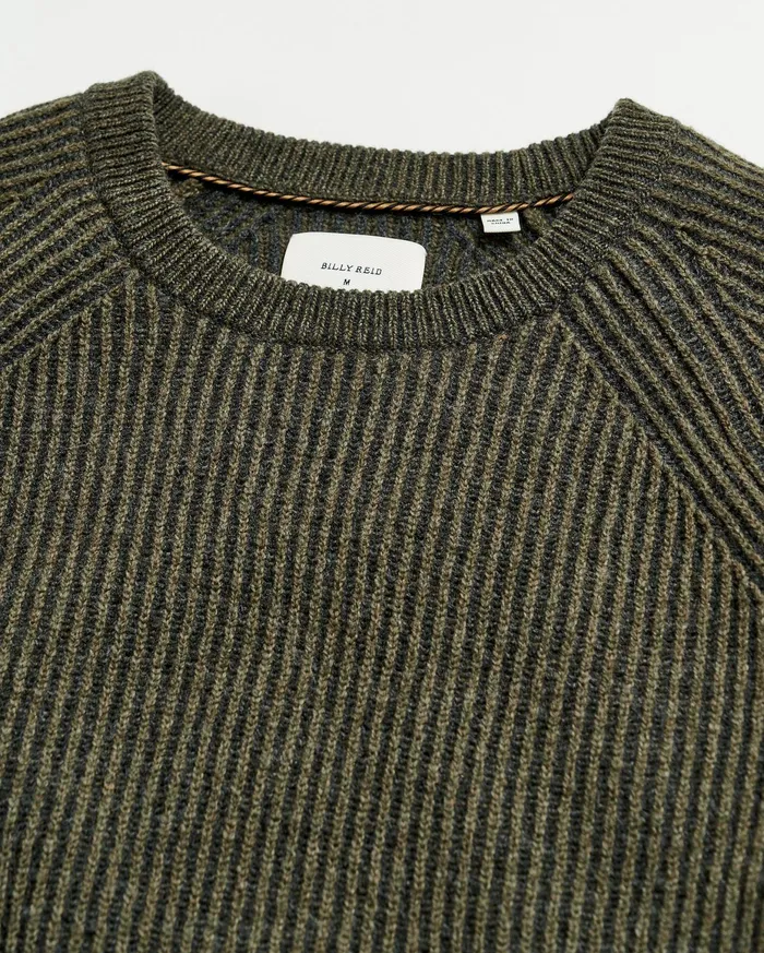 Men Fisherman Rib Crew Olive Billy Reid Sweaters and Sweatshirts