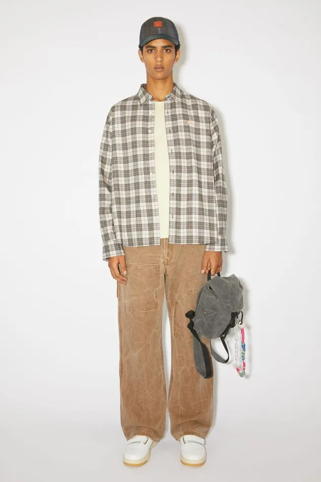 Men Flannel Check Buttonup Shirt Whiteblack Acne Studios Shirts