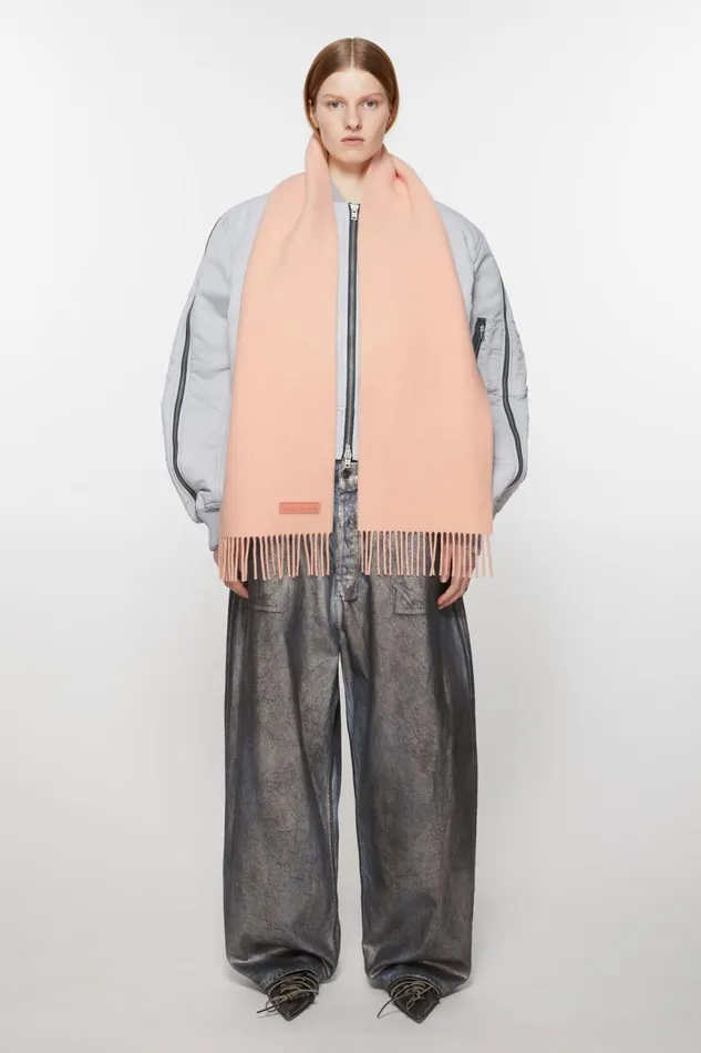 Men Fringe Wool Scarf 8211 Narrow Peach Pink Acne Studios Scarves