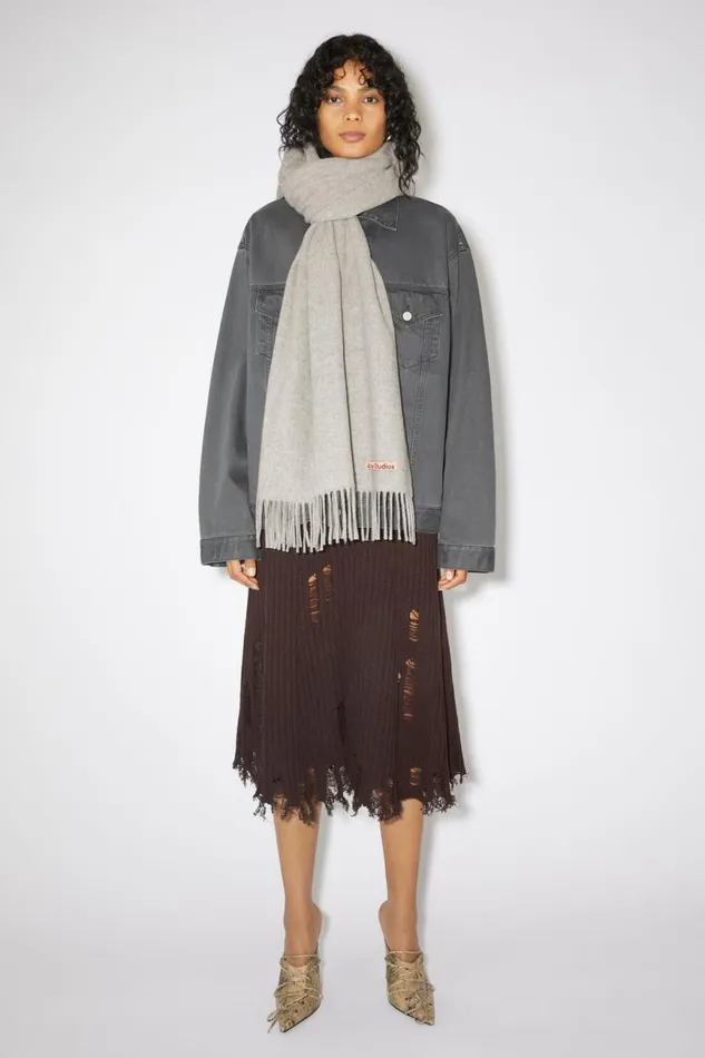 Men Fringe Wool Scarf 8211 Oversized Light Grey Melange Acne Studios Scarves