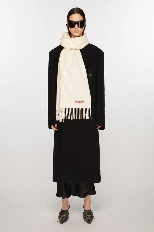 Men Fringe Wool Scarf Narrow Warm White Acne Studios Scarves