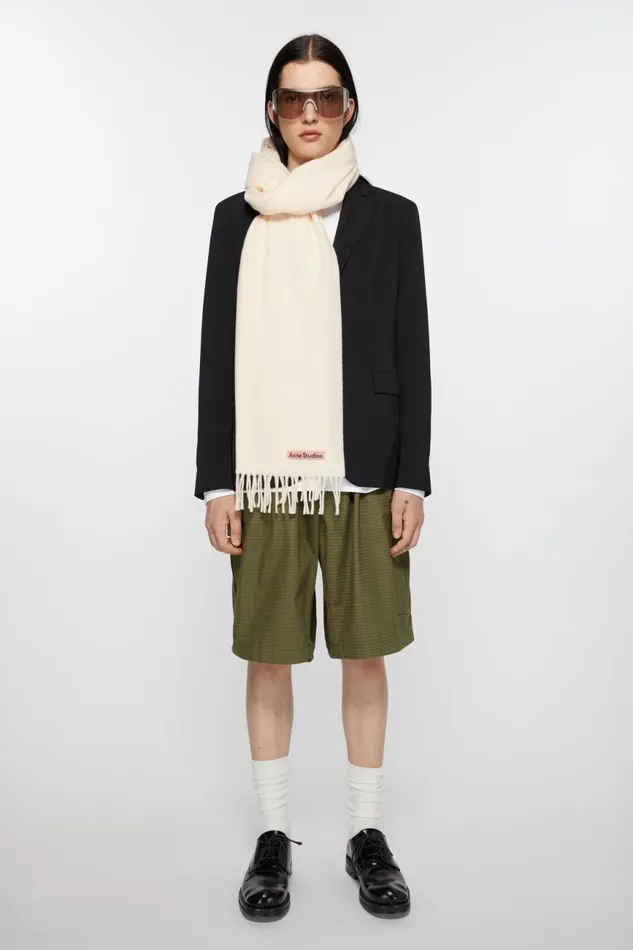 Men Fringe Wool Scarf Narrow Warm White Acne Studios Scarves