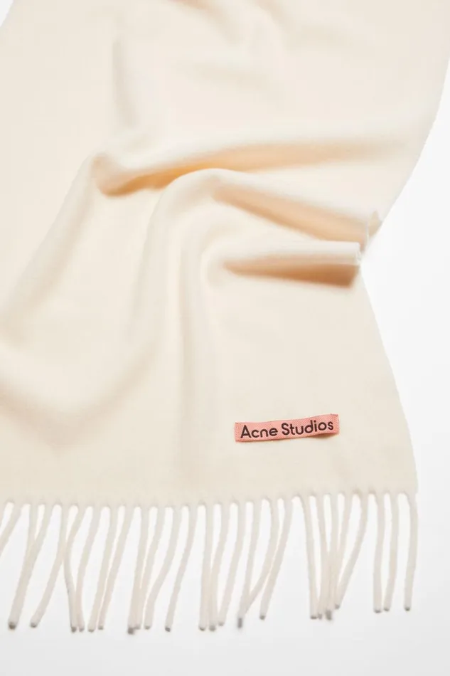 Men Fringe Wool Scarf Narrow Warm White Acne Studios Scarves