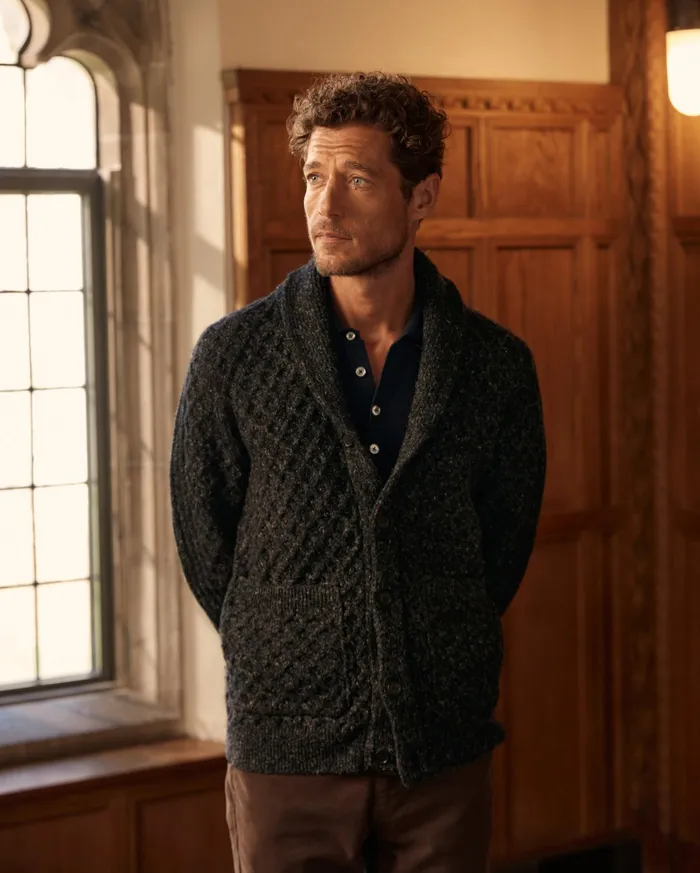 Men Honeycomb Cardigan Charcoal Billy Reid Sweaters and Sweatshirts