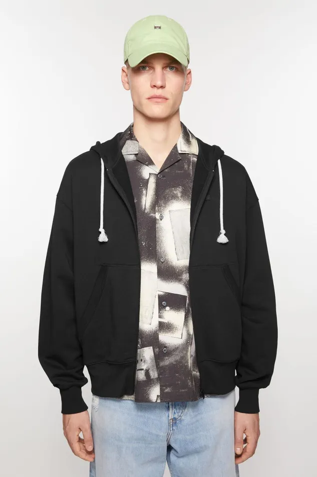Men Hooded Zip Sweater Black Acne Studios Sweatshirts