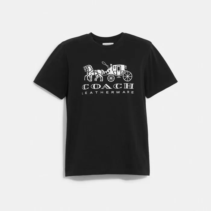Men Horse And Carriage T Shirt In Organic Cotton Black Coach Tops and Bottoms