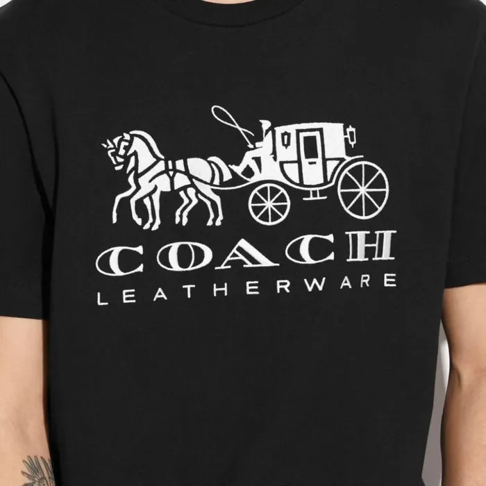 Men Horse And Carriage T Shirt In Organic Cotton Black Coach Tops and Bottoms