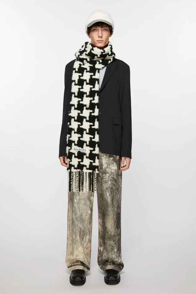 Men Houndstooth Scarf Whiteblack Acne Studios Scarves