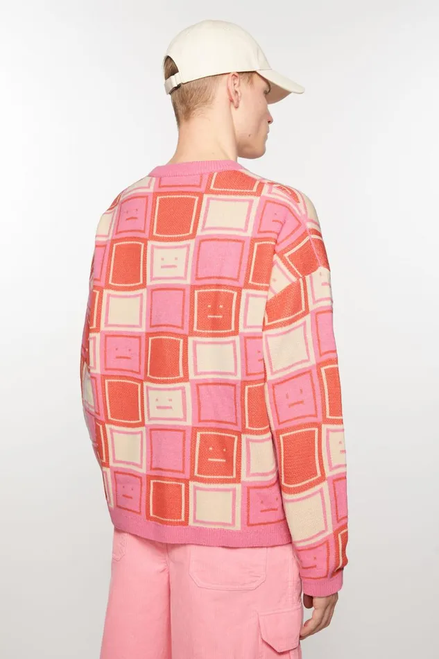 Men Jacquard Crew Neck Jumper Rusty Orangetango Pink Acne Studios Knitwear