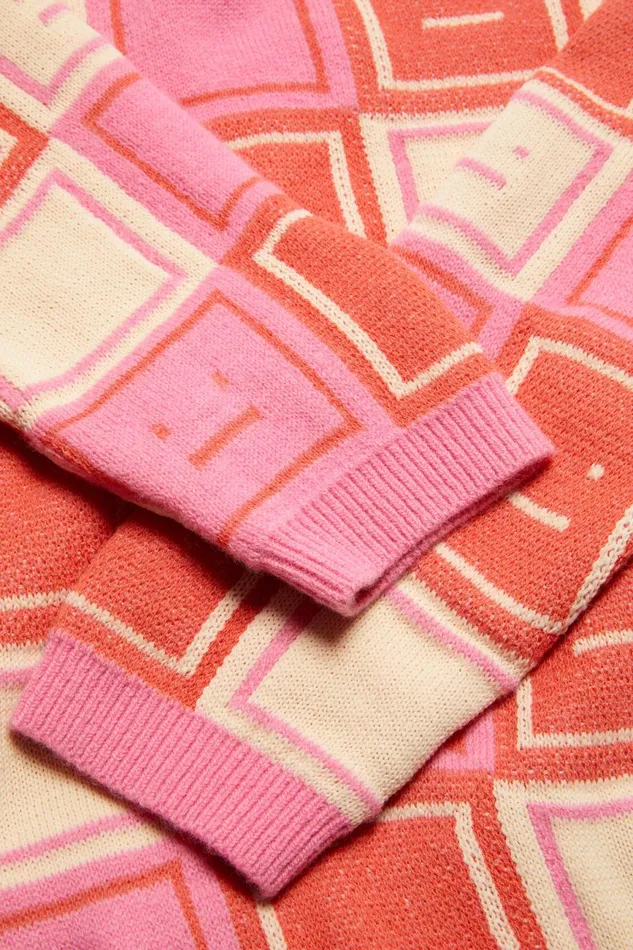 Men Jacquard Crew Neck Jumper Rusty Orangetango Pink Acne Studios Knitwear