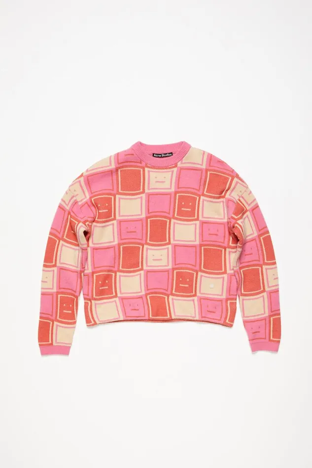 Men Jacquard Crew Neck Jumper Rusty Orangetango Pink Acne Studios Knitwear