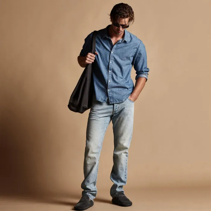 MEN James Perse SHIRTING Lightweight Denim Shirt Light Wash