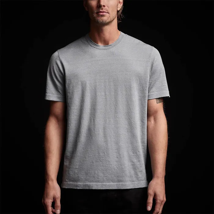 MEN James Perse SWEATERS Linen Blend Short Sleeve Crewneck Sweater Breeze