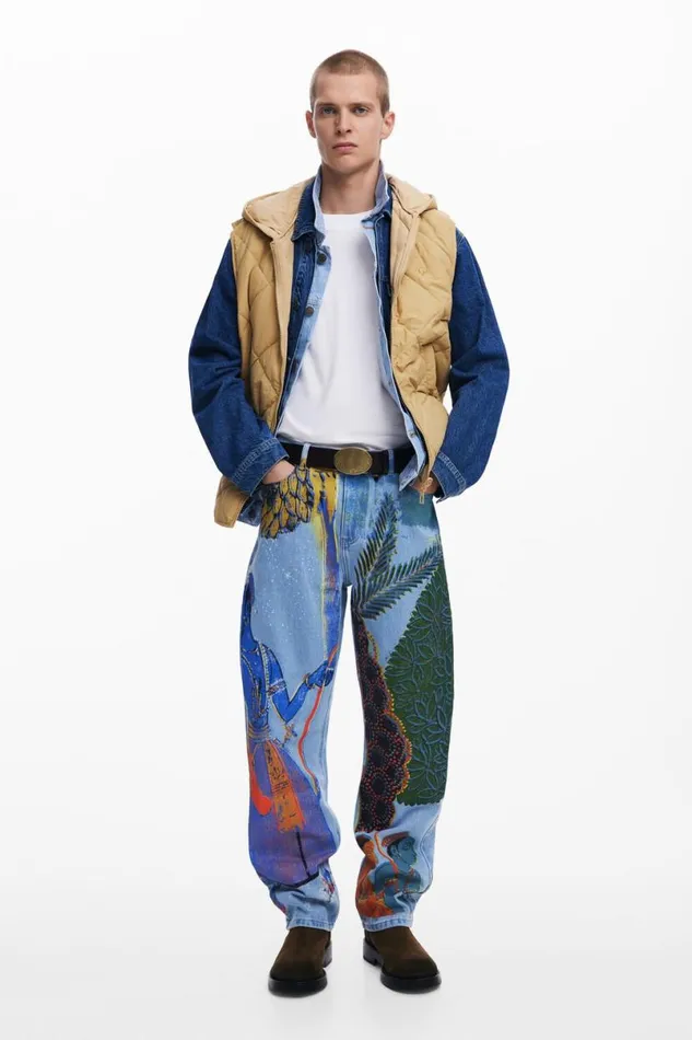 Men Jeans And Trousers Desigual Straight Jeans With India Print