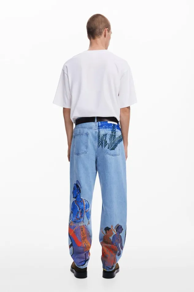 Men Jeans And Trousers Desigual Straight Jeans With India Print