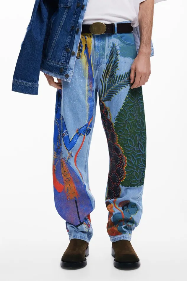 Men Jeans And Trousers Desigual Straight Jeans With India Print