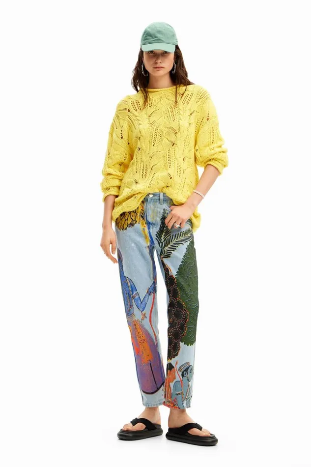 Men Jeans And Trousers Desigual Straight Jeans With India Print