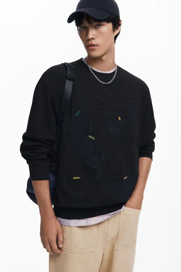 Men Jumpers And Sweatshirts Desigual Contrast Embroidered Sweatshirt