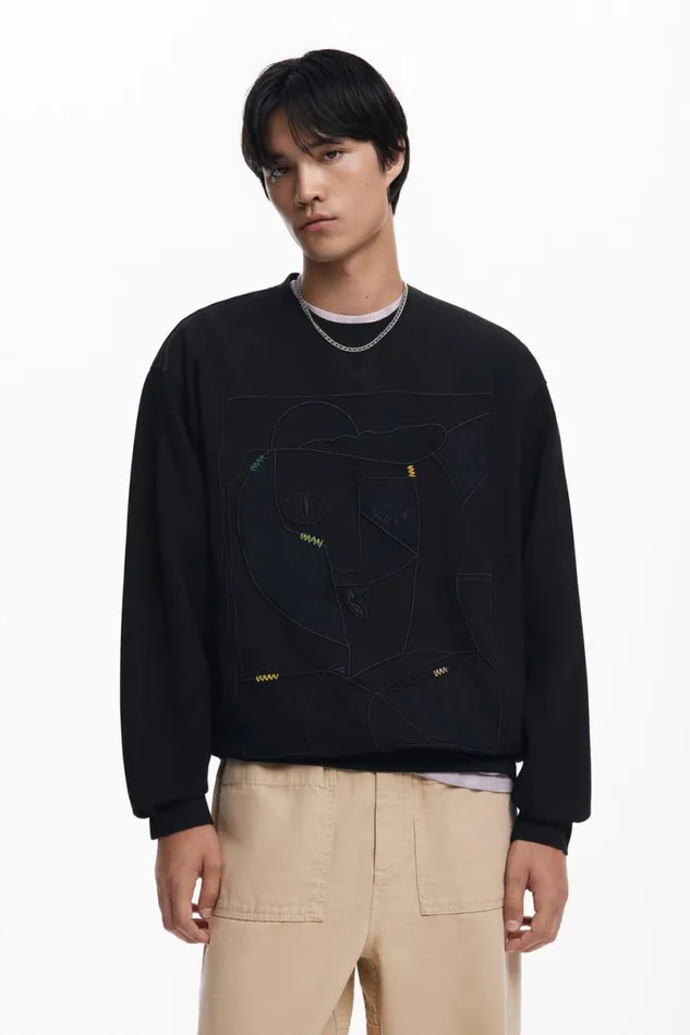 Men Jumpers And Sweatshirts Desigual Contrast Embroidered Sweatshirt