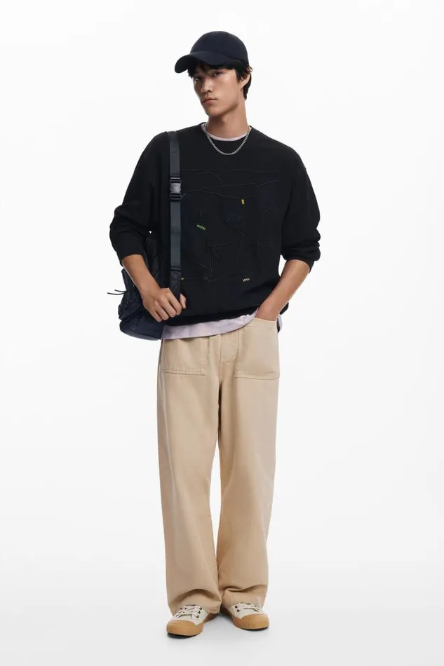 Men Jumpers And Sweatshirts Desigual Contrast Embroidered Sweatshirt