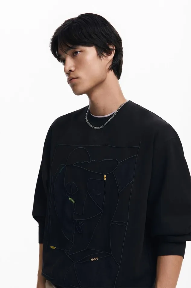 Men Jumpers And Sweatshirts Desigual Contrast Embroidered Sweatshirt