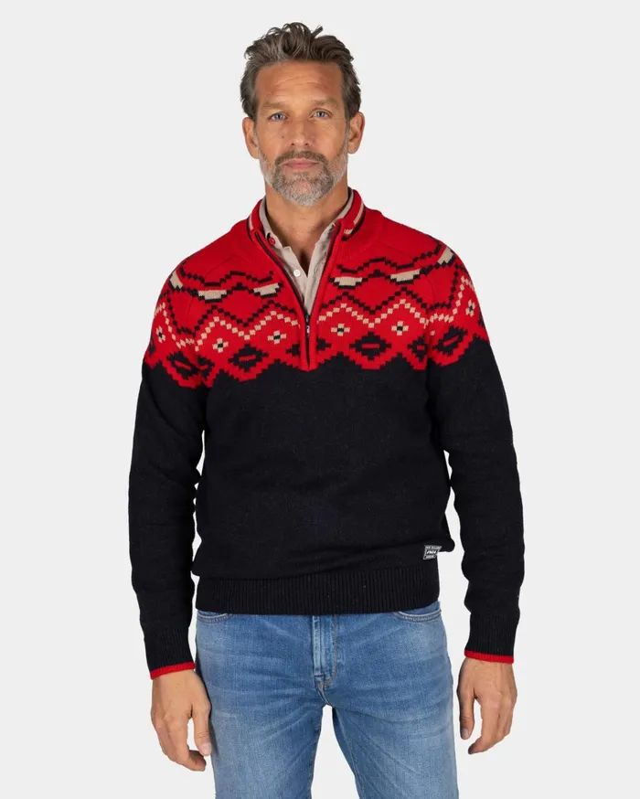 Men Knitwear NZA New Zealand Auckland Navy Sweater With Red Print 8211 Reef Red