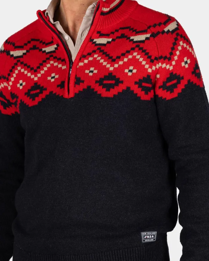 Men Knitwear NZA New Zealand Auckland Navy Sweater With Red Print 8211 Reef Red