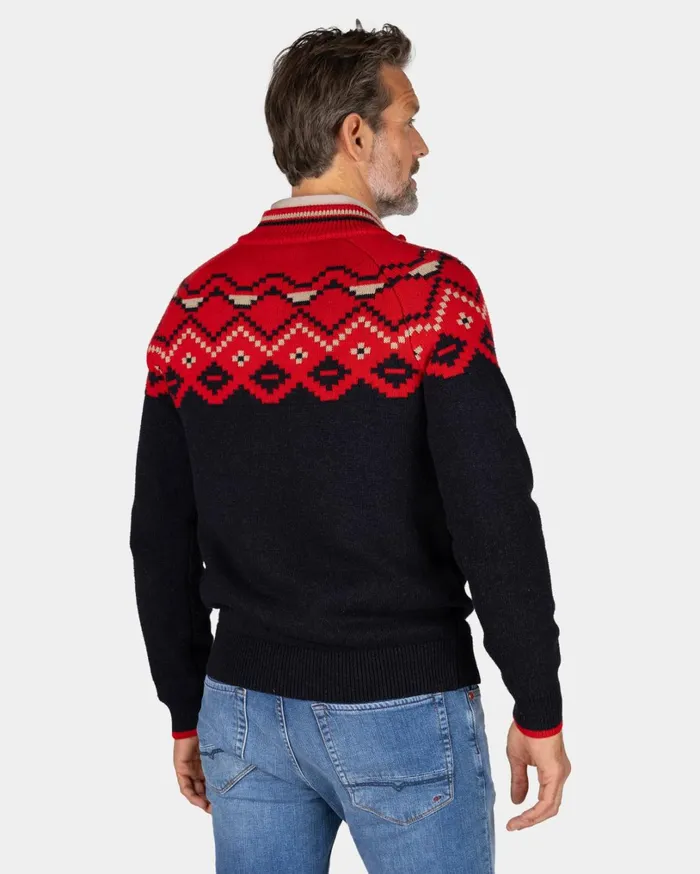 Men Knitwear NZA New Zealand Auckland Navy Sweater With Red Print 8211 Reef Red