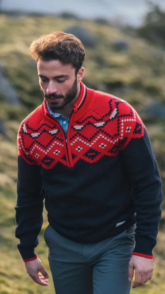 Men Knitwear NZA New Zealand Auckland Navy Sweater With Red Print 8211 Reef Red
