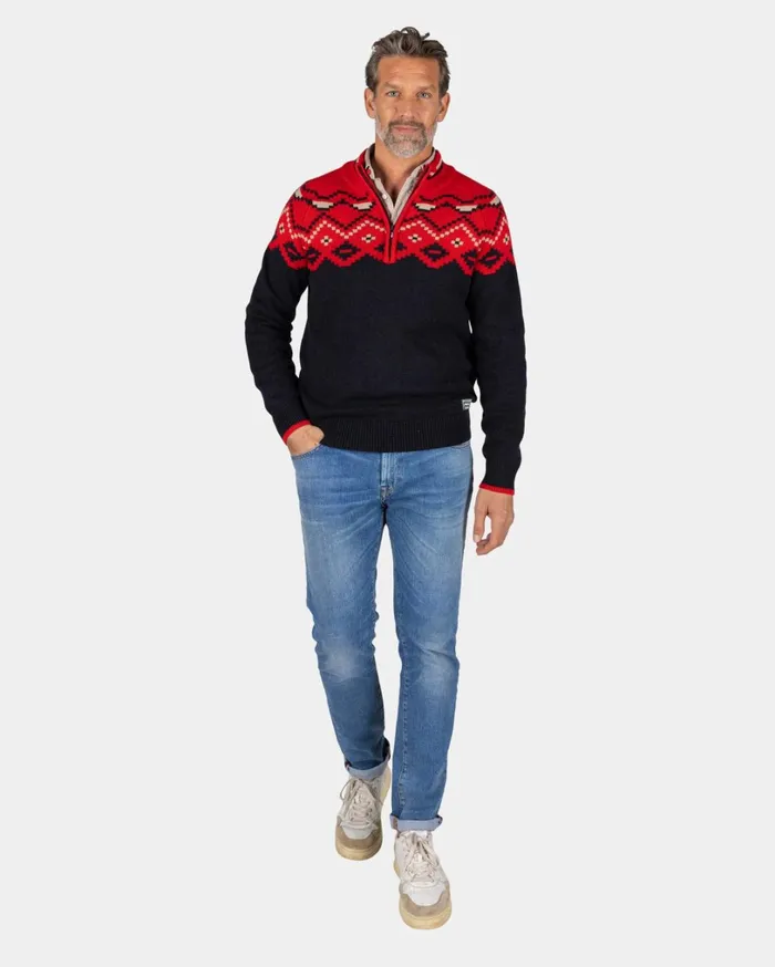 Men Knitwear NZA New Zealand Auckland Navy Sweater With Red Print 8211 Reef Red