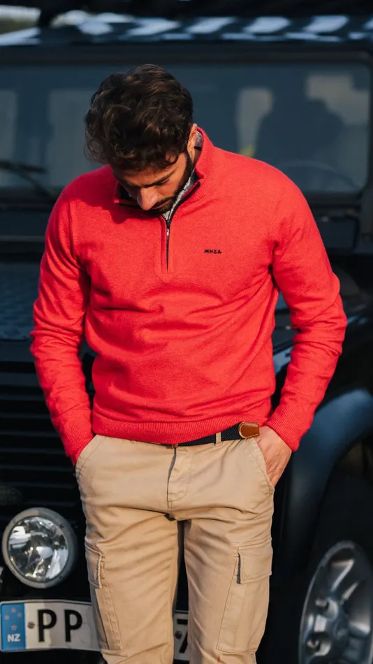 Men Knitwear NZA New Zealand Auckland Red Pullover With Elastane 8211 Reef Red