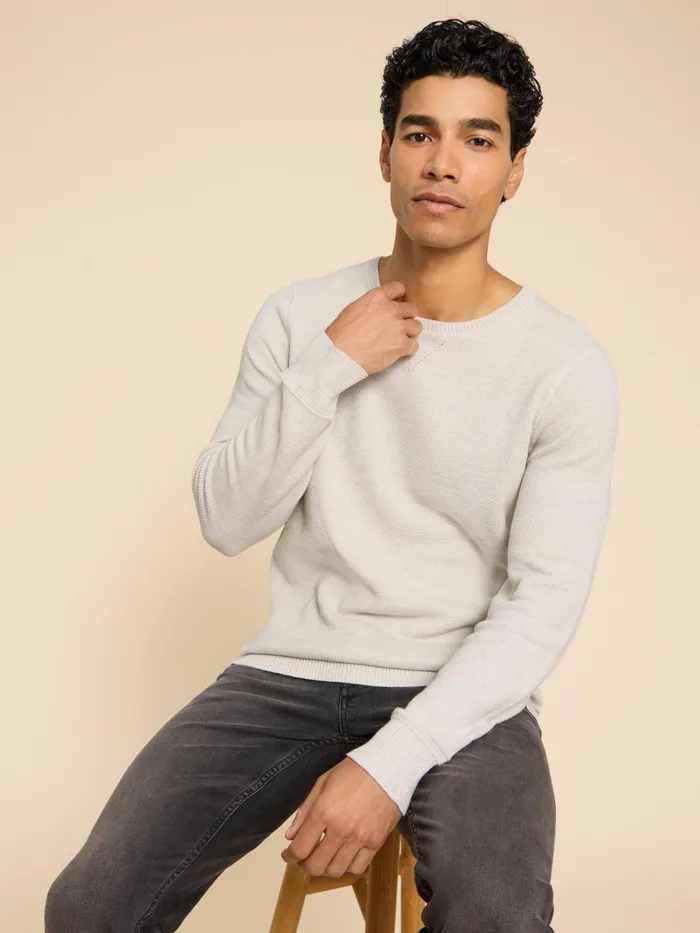 Men KNITWEAR White Stuff Attadale Crew Neck Jumper Light Grey Men KNITWEAR White Stuff Attadale Crew Neck Jumper Light Grey