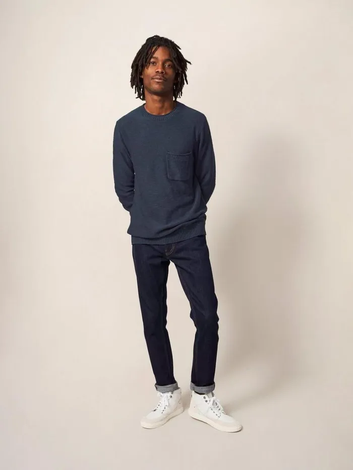 Men KNITWEAR White Stuff Grainger Pocket Crew Dark Navy
