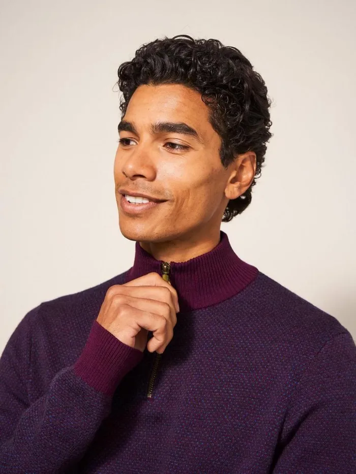 Men KNITWEAR White Stuff Newport Merino Jacquard Funnel Mid Plum