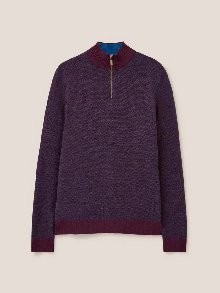 Men KNITWEAR White Stuff Newport Merino Jacquard Funnel Mid Plum