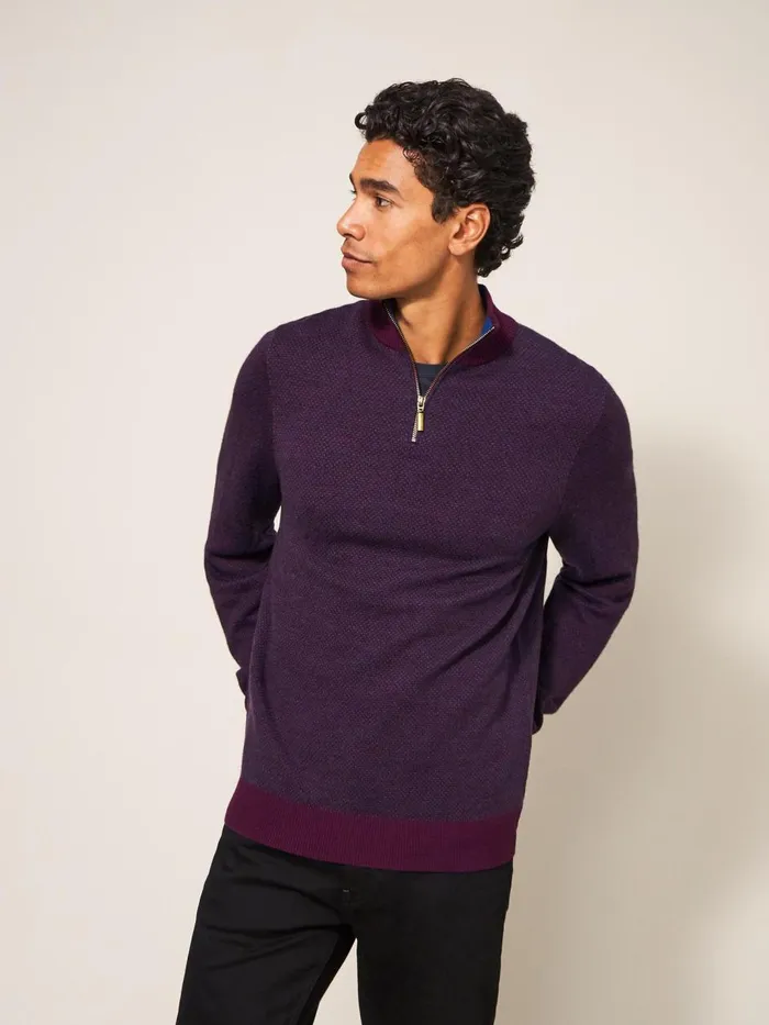 Men KNITWEAR White Stuff Newport Merino Jacquard Funnel Mid Plum