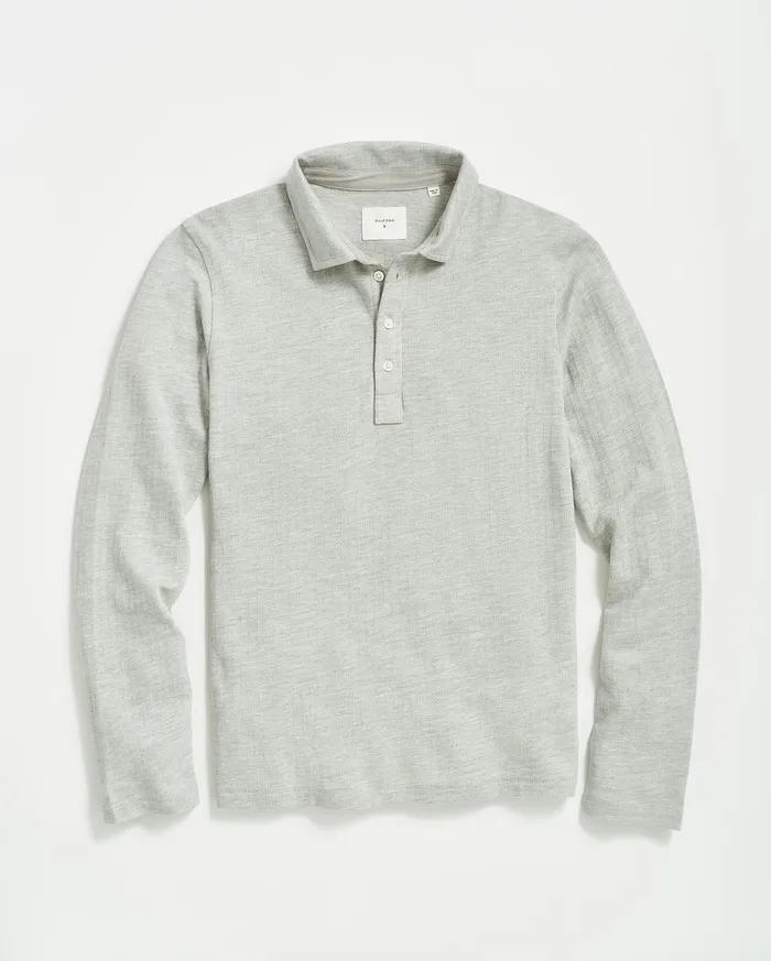 Men LS Herringbone Polo Light Grey Billy Reid Polos Tees and Henleys