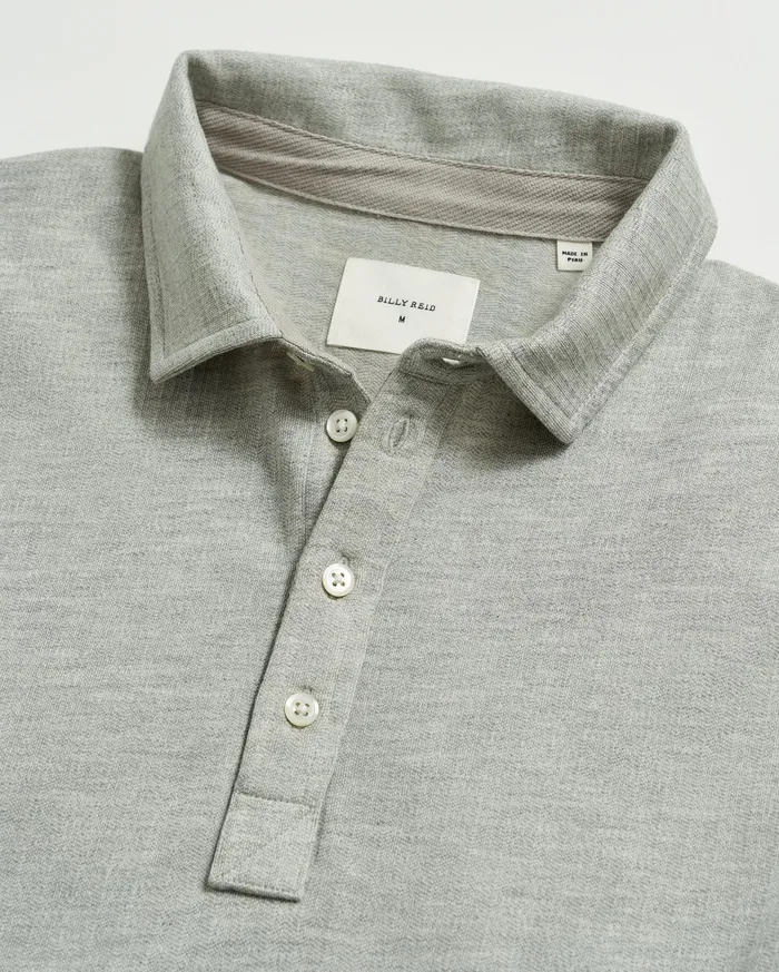 Men LS Herringbone Polo Light Grey Billy Reid Polos Tees and Henleys