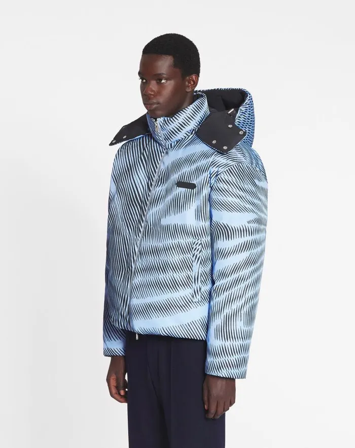 Men Lanvin Coats and Jackets Kinetic Print Down Jacket Lanvin Blueblack