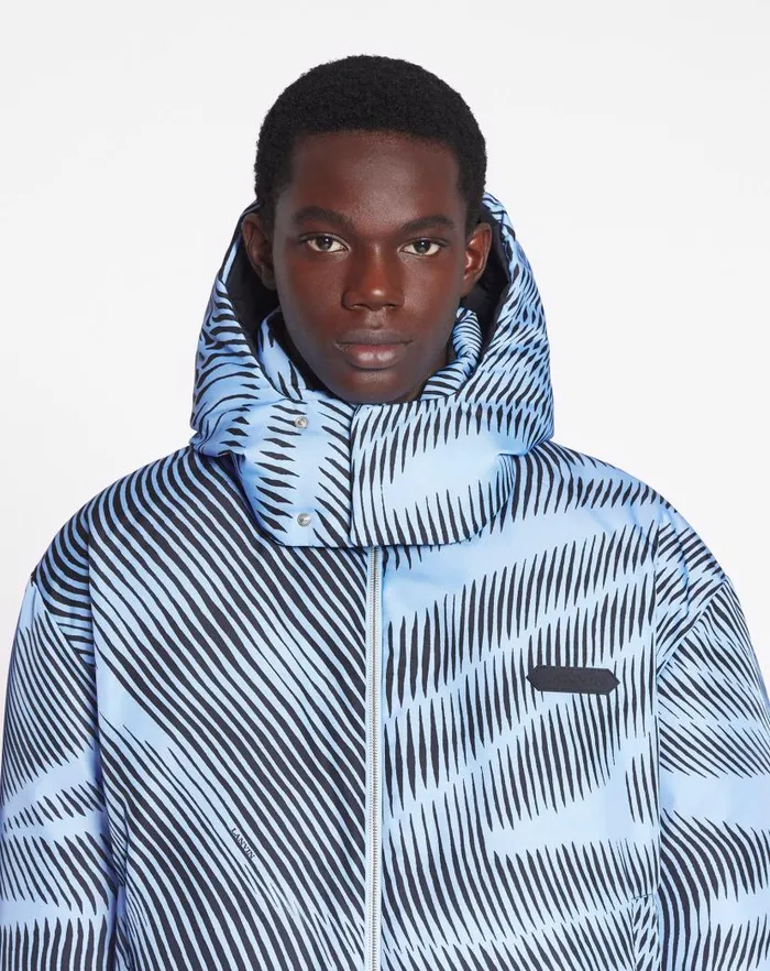 Men Lanvin Coats and Jackets Kinetic Print Down Jacket Lanvin Blueblack