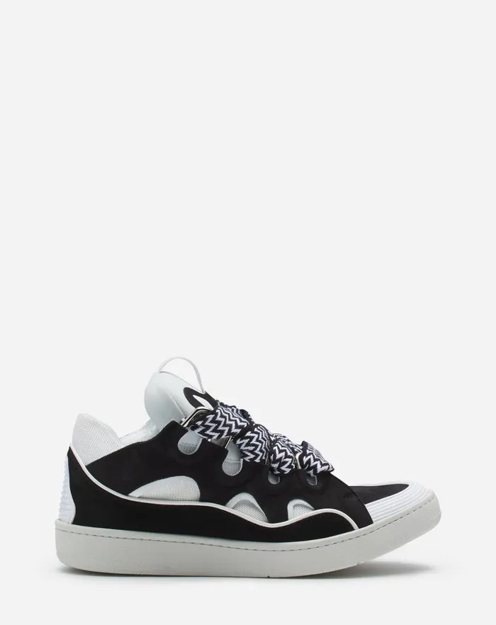 Men Lanvin Curb Leather Curb Sneakers Blackwhite